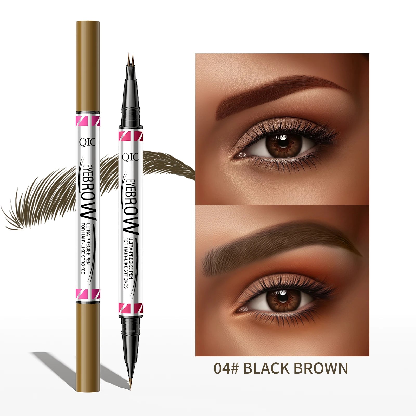 Waterproof Eyebrow Pencil with Micro Blade Tip & Brush Ended Liquid Brow Marker, Quick-Dry Non-Smudge Formula, Sweatproof Qme