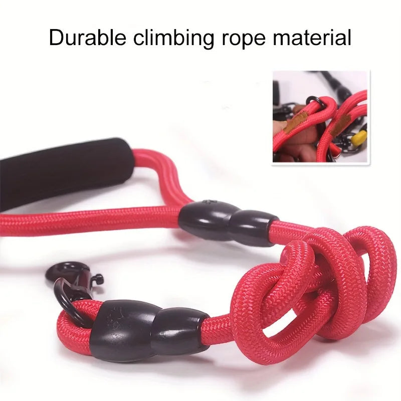 Nylon double ended dog leash with cushioned handle, 360 ° rotatable detachable pet leash, suitable for medium and large dogs Qme