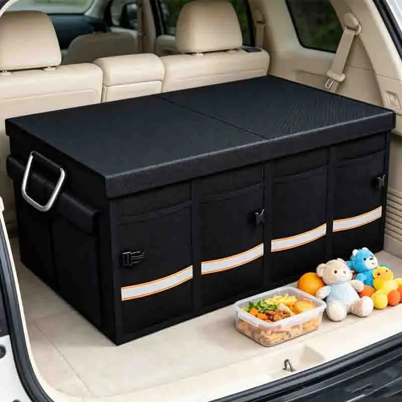 Foldable Storage Car Trunk Organizer Durable Sturdy Collapsible Reflective Strip Storage Box for Sedan SUV Car Large Capacity Qme