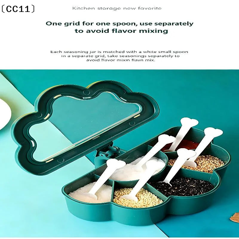 6 Grids Seasoning Box Container Clear Lid Scoops Storage Salt Sugar Qme
