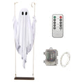 Decorations Outdoor Halloween Scary Ghost 5FT Large Hanging Ghost Swing with Remote Control String Lights Cosplay Party Decor Qme WHITE