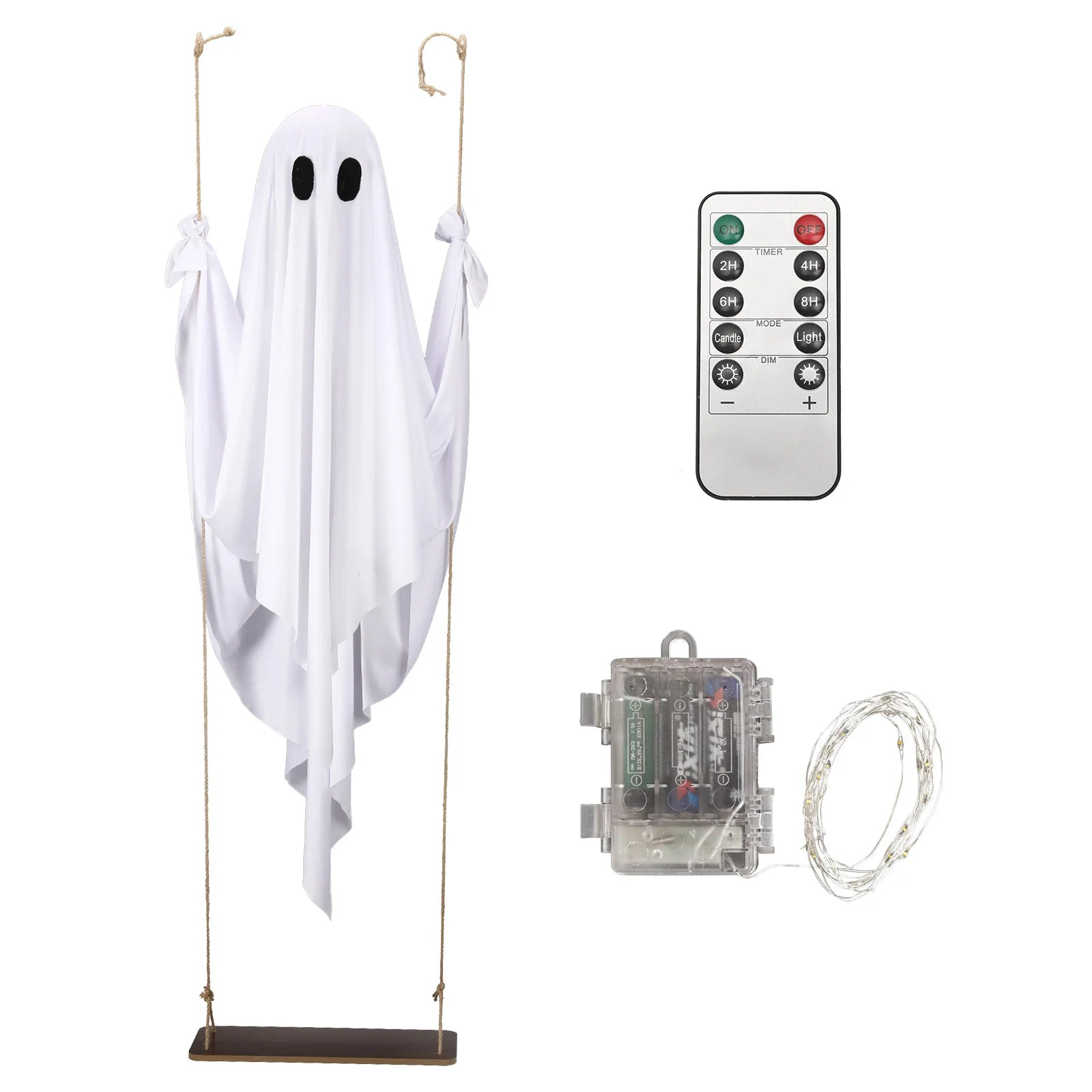Decorations Outdoor Halloween Scary Ghost 5FT Large Hanging Ghost Swing with Remote Control String Lights Cosplay Party Decor Qme WHITE