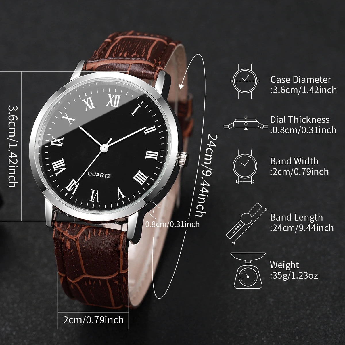 4 Pcs/set Men's Fashion Casual Business Watches Analog Leather Bracelet Quartz Watch for Men Men's Watch (Without Box) Qme