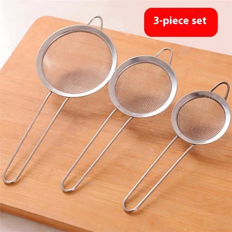 3Pcs Multi-purpose Mesh Filter Strainer For Baking With Handle Flour Sieve Sifter Baking Accessories Easy To Filter Kitchen Tool Qme