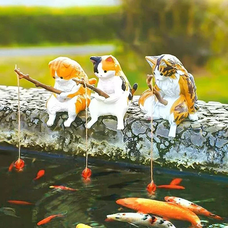 Fish Tank Fishing Cat Hanging Creative Landscape Office Ornaments Fishing Fun Mini Decorative Micro-Landscape Qme