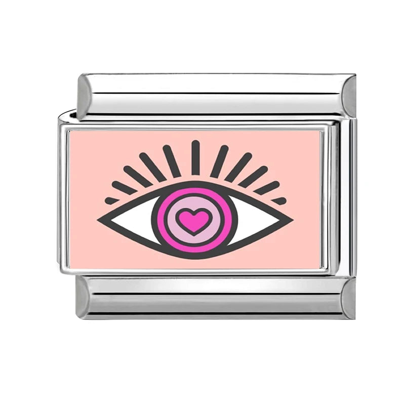 Fashion OVER Love Eyes Fish Colorful Charm Bracelet Fit 9mm Bracelet Stainless Steel Italian Links Making DIY Jewelrys Wholesale Qme Style 28