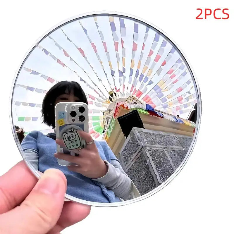 Handheld Selfie Mirror Portable Round Reflection Convex Mirrors Qme 2PCS