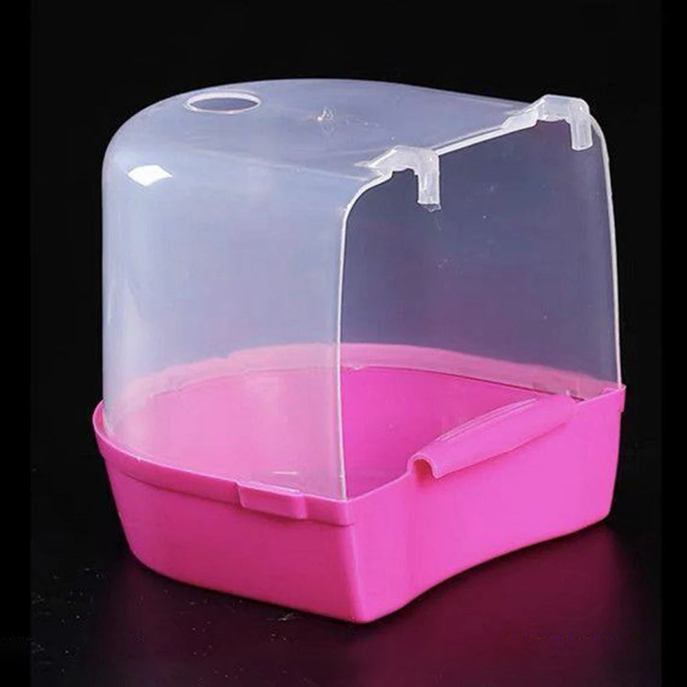 Plastic Bird Water Bath Box Bathtub Parrot For Parakeet Hanging Bowl Qme Pink