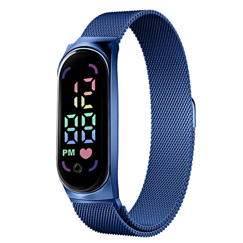 New Magnetic LED Electronic Watch, Student Sports Alloy Bracelet, Gift Children's Electronic Watch Qme dark blue