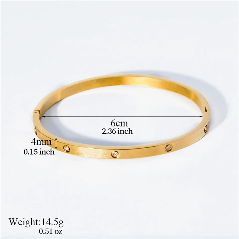 2PCS Colorful Shiny Zircon Stacked Bracelet Bangles High Quality Gold-plated Stainless Steel Jewelry Bracelet Bangles Set Gift Qme 1pc 4mm gold Bangle