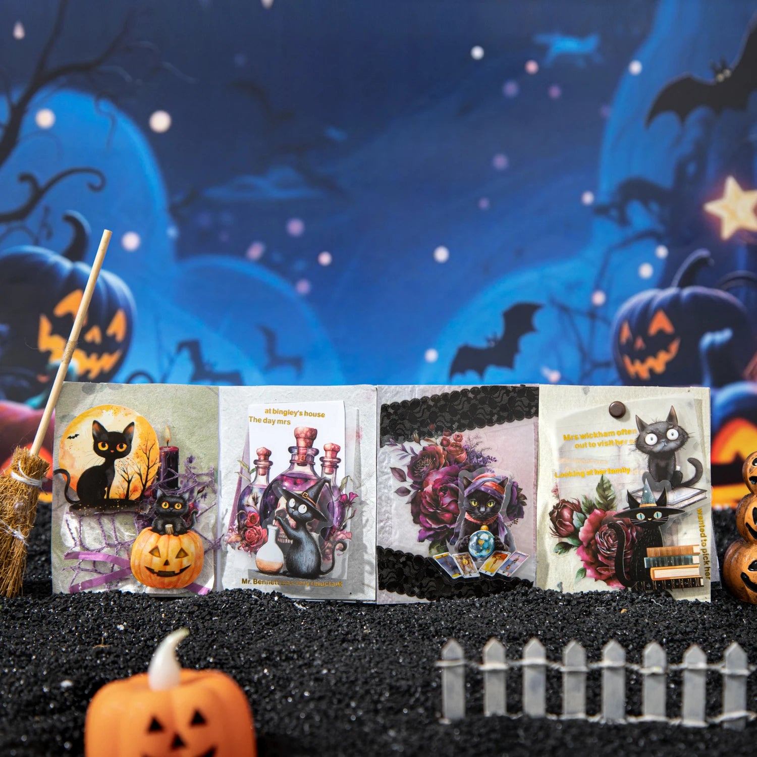 Halloween Cat Pumpkin Stickers 20 Sheets PET Waterproof DIY Scrapbook Journal Laptop Phone Case Decoration for Kids Adults Qme
