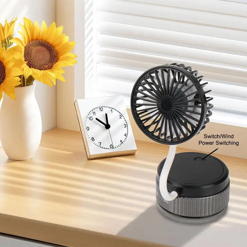Suction Cup 360 Angle Handheld Fan Foldable Portable Rechargeable Qme