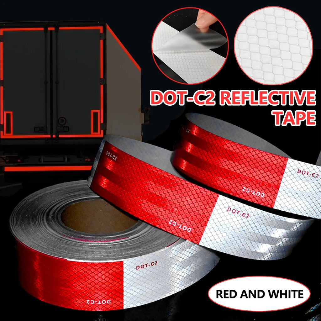 Reflective Safety Tape DOT-C2 PET Material Red & White Waterproof Sunscreen Strong Reflection Warning Tape for Safety Qme