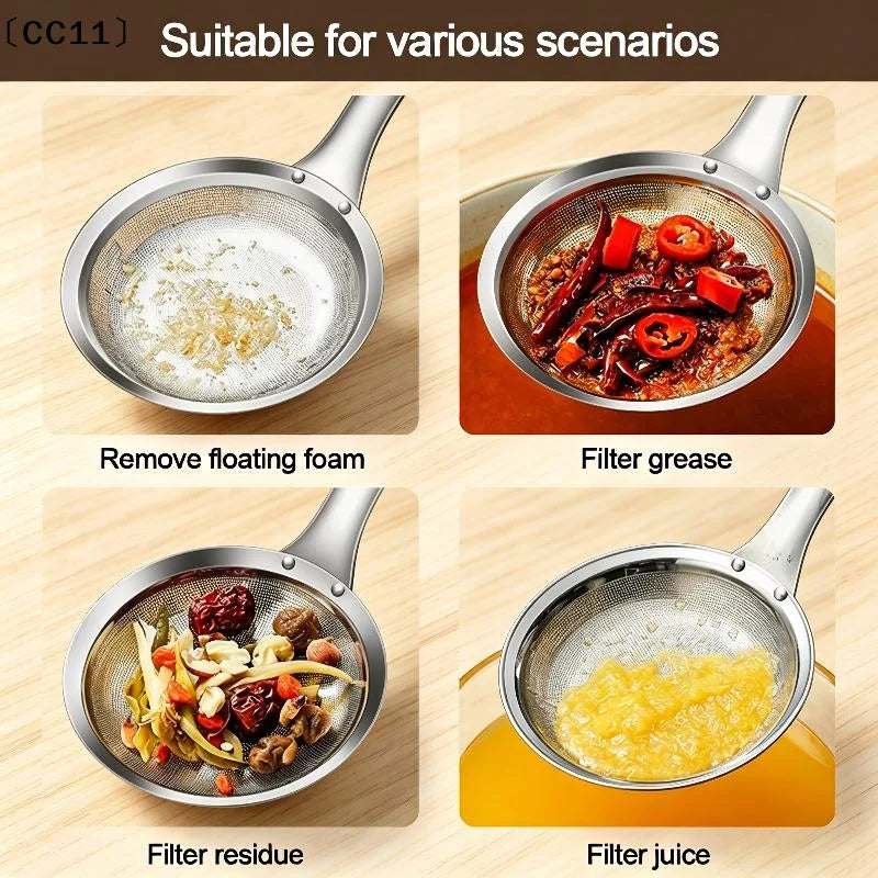 Stainless Steel Fat Skimmer Spoon Fine Mesh Grease Foam Removing Oil Qme