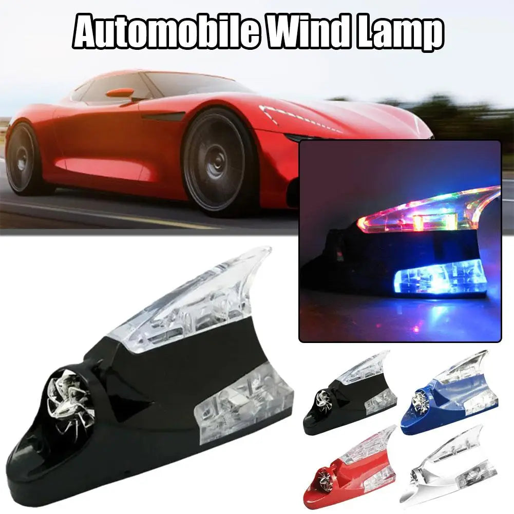 NEW Car decoration antenna shark fin wind light roof modification decorative light wiring free solar warning light Accessories Qme