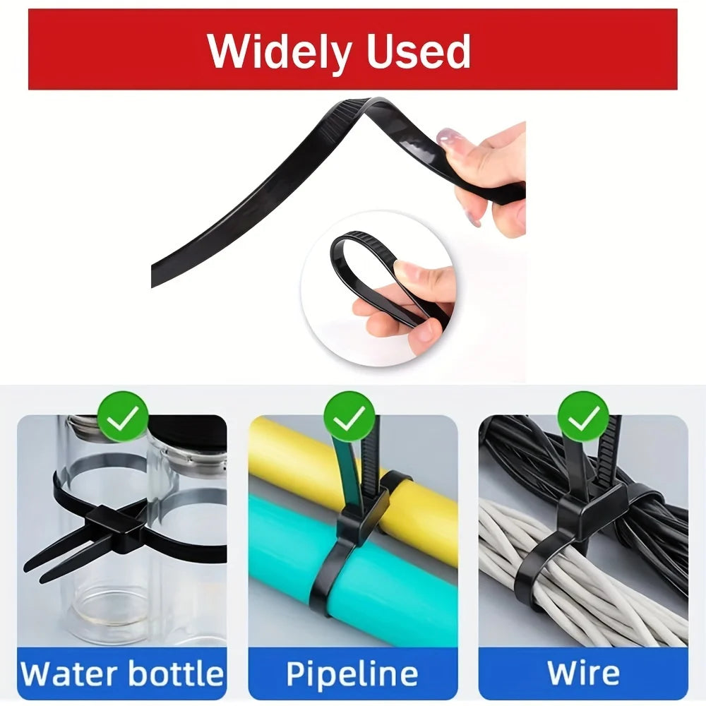 Durable Black Nylon Zipper Tie Handcuffs - UV, Anti-Slip Design for Secure Item Fastening in Various Applications Qme