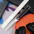 Stainless Steel Foldable Butterfly Knife Comb Hairdressing Styling Qme Black white