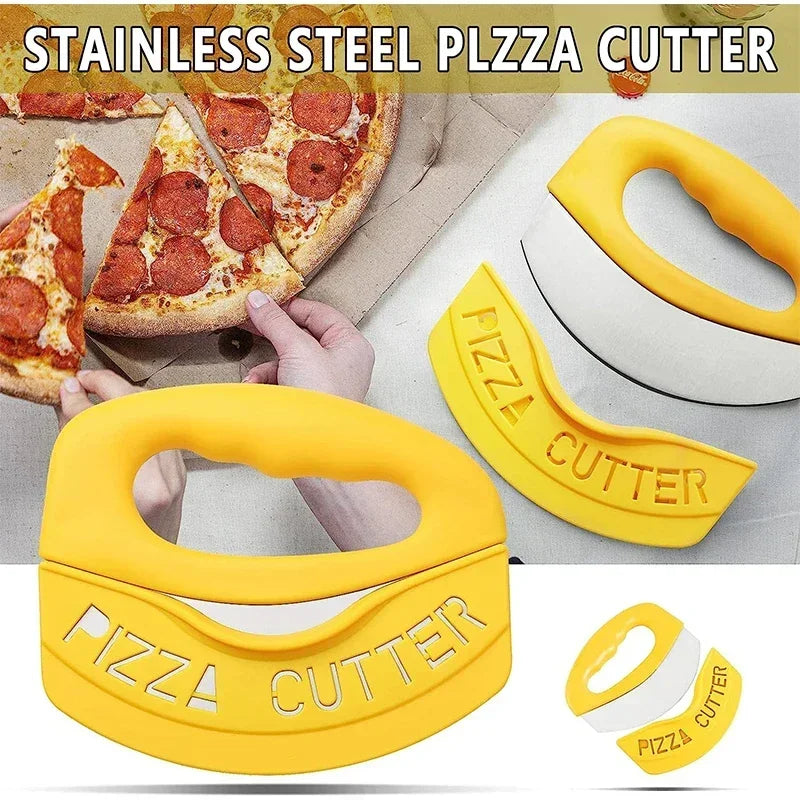 Pizza Cutter with Cover Stainless Steel Pizza Slicing Food Chopper Herb Cheese Knife Cutter Ring for Precise Baking Tools Qme