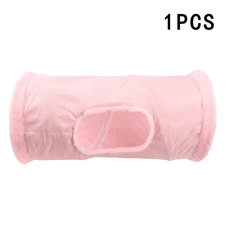 Pet Cat Plush Tunnel Foldable Suede Channel Toy for Self Entertainment and Relaxation Cat Toy Suitable for Cats to Play at Home Qme Pink-1pcs
