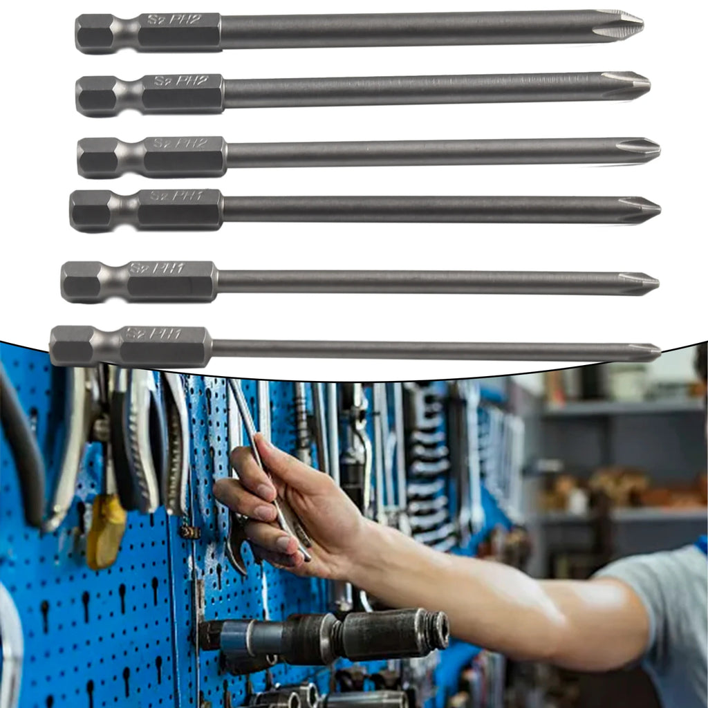 6Pcs/ Set 100mm Long 1/4'' Shank Screwdriver Bits Steel Magnetic Hex Cross Head Screw Driver Screwdriver Bit Hand Tool Qme