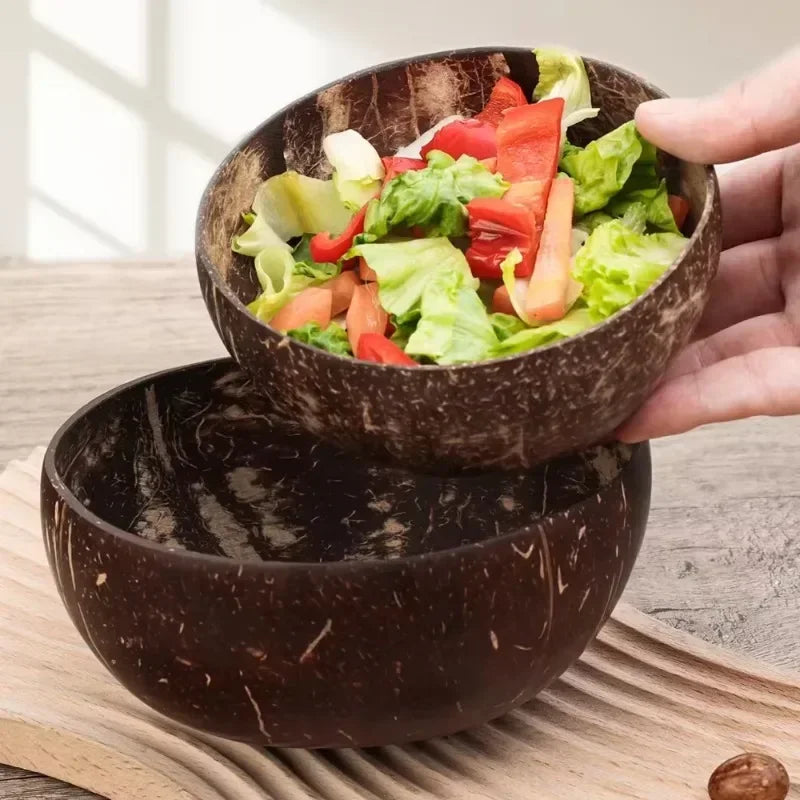 Natural Coconut Bowls And Wooden Spoon Sets Reusable Coconut Shell Bowls For Dessert Yogurt Fruit Salad Kitchen Tableware Qme