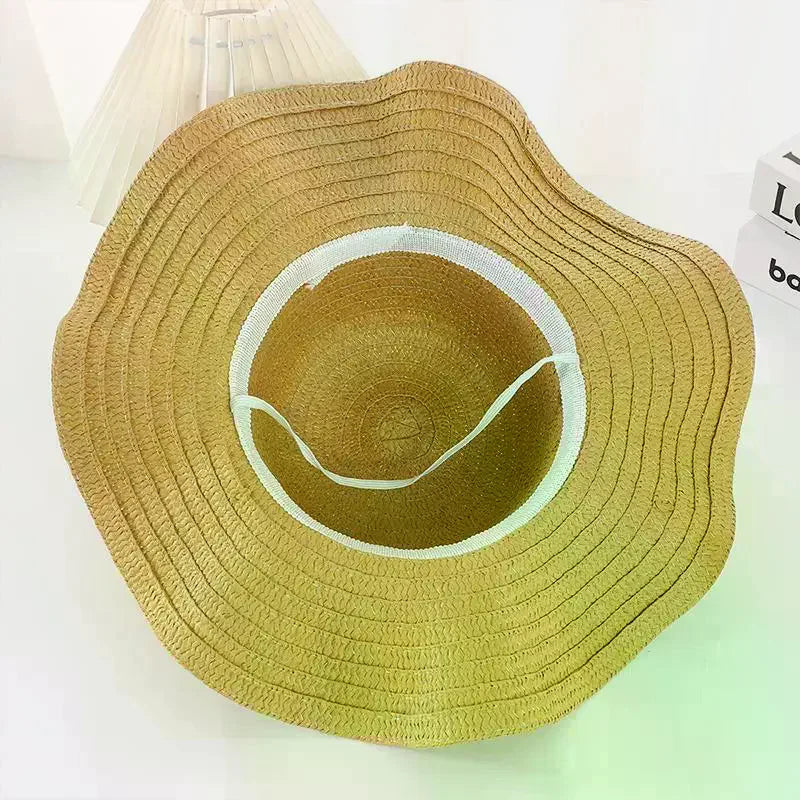 Summer Beach Wavy Edge Wide Brim Straw Hat Seaside Vacation Women Qme