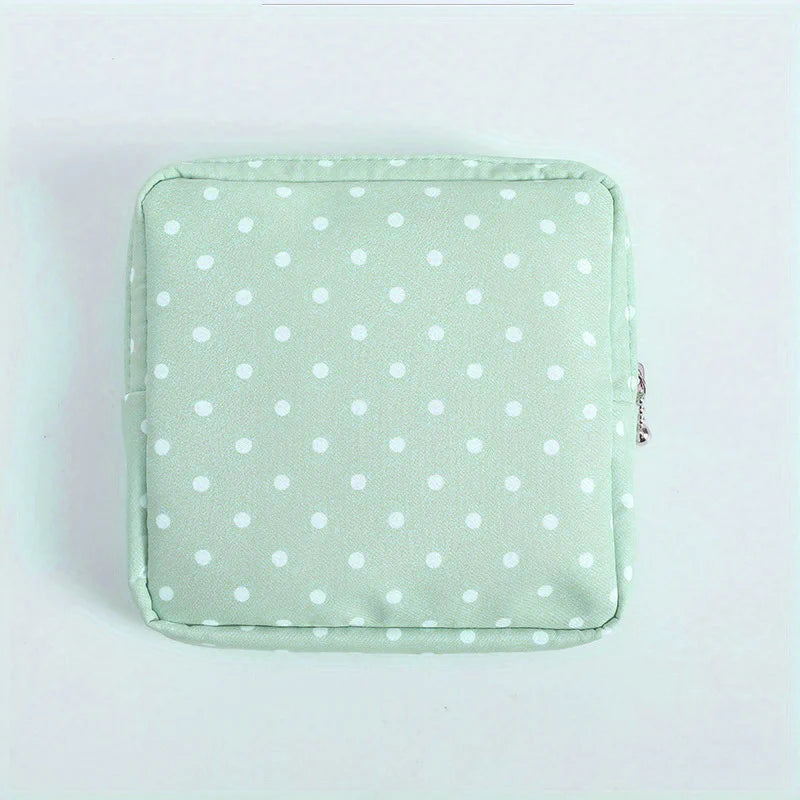1pc Portable Sanitary Napkin Storage Bag - Girls' Cosmetic Lipstick Pouch with Travel Headset Coin Organizer - Convenient Qme Green