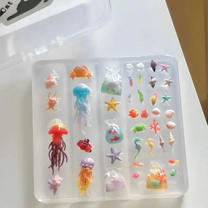 3D Ocean Series Silicone Nail Mold Jellyfish Starfish Shells Manicure Qme