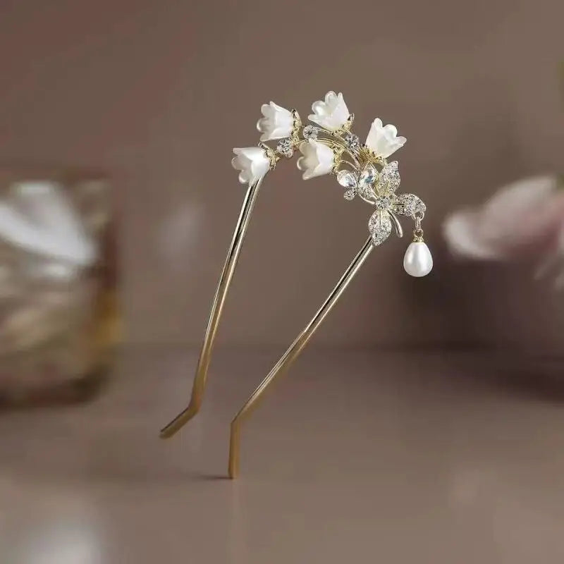 Chinese Hanfu Hair Accessories Long Tassel Vintage Lily Valley Qme