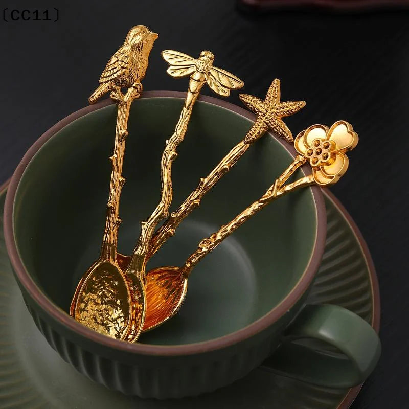 Retro Metal Coffee Spoon Dragonfly Branches Leaves Shape Ice Cream Qme