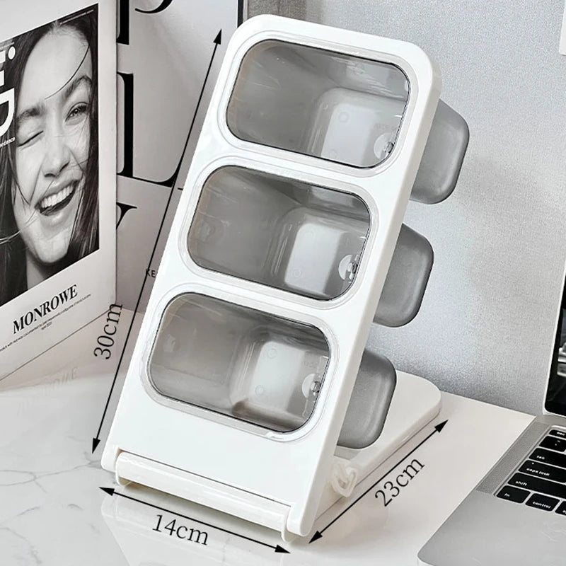 Multi-Layer Slant Desktop Stationery Organizer, Detachable 3 Grid Pen Holder, Pencil Storage Caddy for Office School Supplies Qme L 30x23x14cm