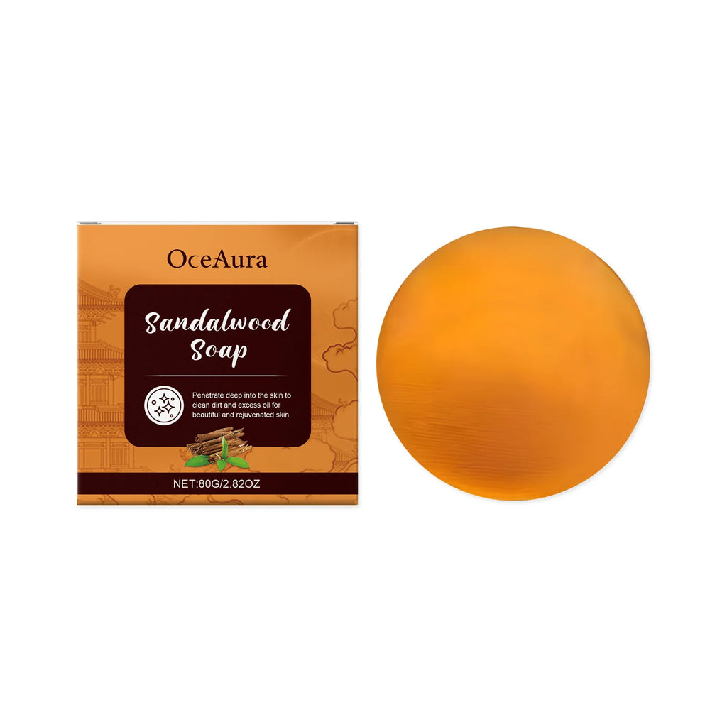 OceAura Sandalwood Soap Deep Cleansing Skin Nourishment Rich Foam Gentle Formula Multi Skin Type Adaptation Bathing Cleasing Bar Qme 100g