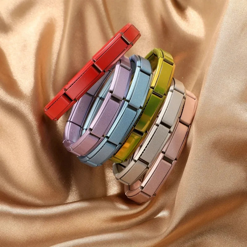 Premium Italian Charm Stainless Steel Bracelets For Women Men 20mm*9mm Width Elastic DIY Modular Bracelet Jewelry Gift Wholesale Qme