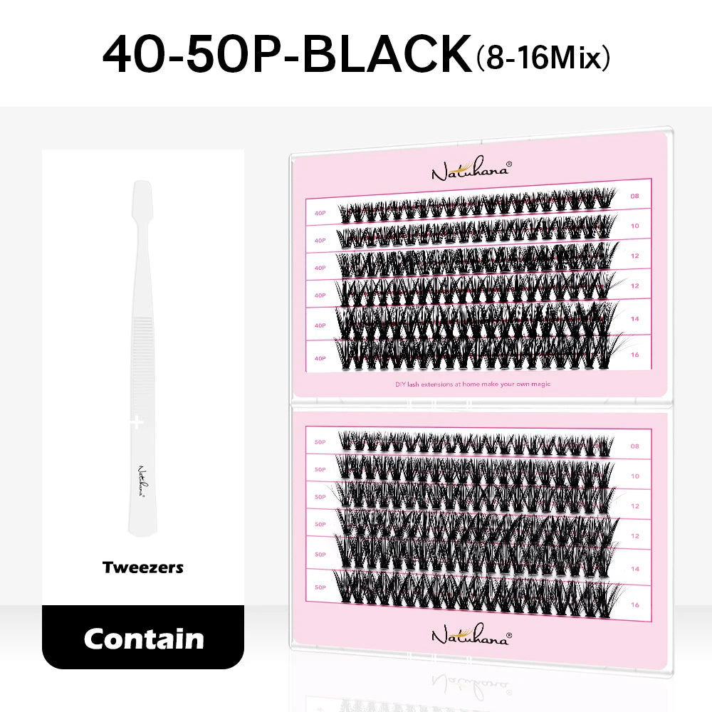NATUHANA 20D 30D 40D 50D 60D 80D Cluster Eyelashes DIY Individual Qme 40-50 12rows Mix8-16