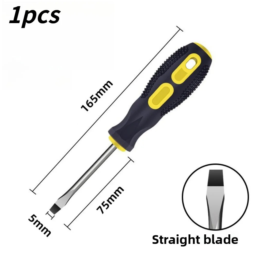 Magnetic Tip Screwdriver Kit Equipped With Comfort Cushion Anti-slip Handle Flat Phillips Heads For Household DIY Repair Works Qme Straight blade 1pcs