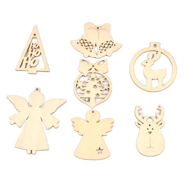 10pcs 4.5-10.5cm Mixed Christmas Series Wooden Pendant DIY Hanging Oranments Party Xmas Tree Home Crafts Handmade Decor c4117 Qme
