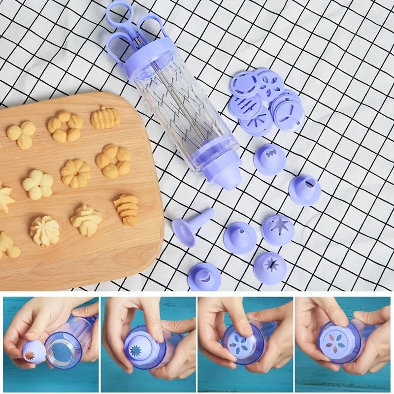 Cookie Press With Decorating Tips, Plastic Cookie Press Gun Kit, Baking Tools, Kitchen Gadgets, Kitchen Accessories, Qme