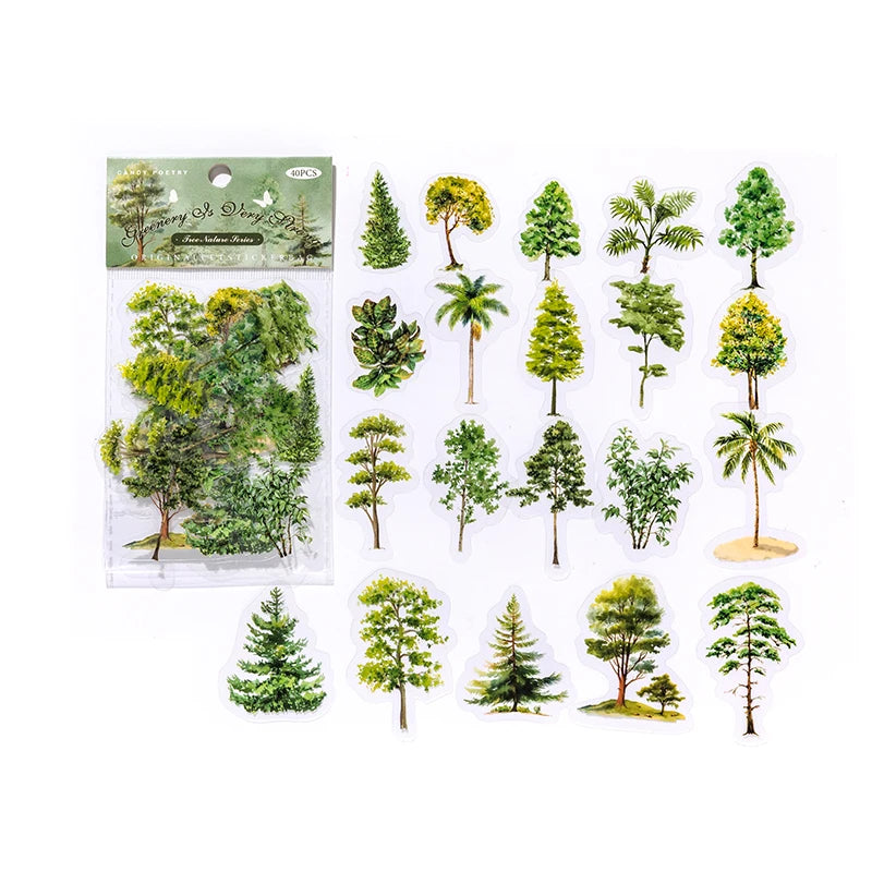 40pcs/pack PET Forest scenery Stickers Aesthetics Stationery DIY Scrapbooking Materials Collage Junk Journal Decor Stickers Qme E
