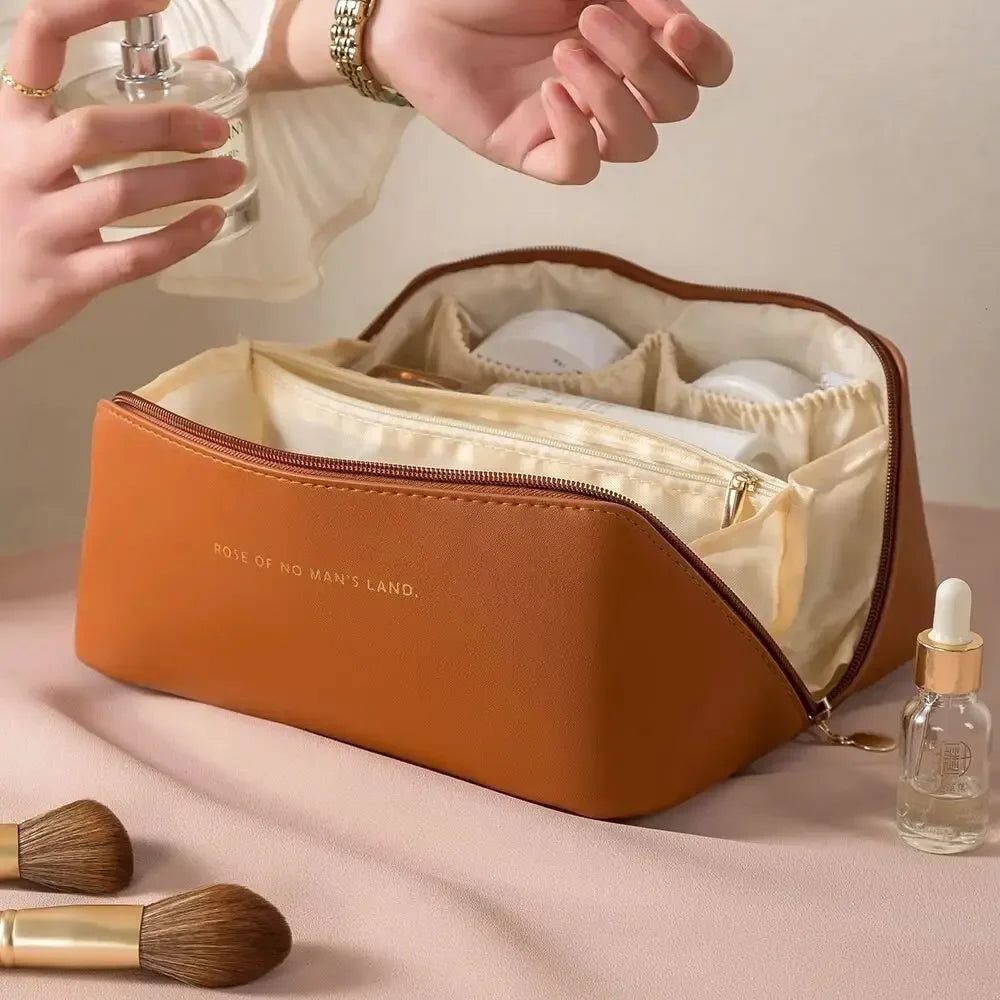 Makeup Organizer Female Toiletry Bag Make Up Case Storage Pouch Qme Brown