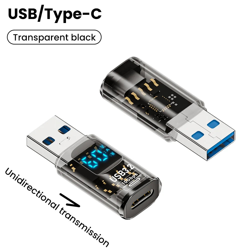 10Gbps USB 3.2 Digital LED Display Adapter USB Male to Type C Converter Fast Charge Data Transmission Adapter For Laptop iPhone Qme USB to Type C