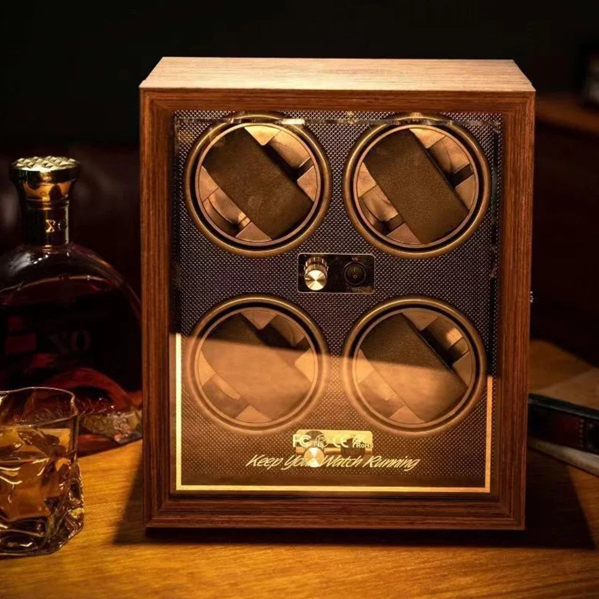 2 4 Slots Wood Watch Winder High-End Automatic Watche Box Mute Motor Watch Cabinet Clock Storage LED Jewelry Store DisplayBox Qme E-4 Slot-5 Speed
