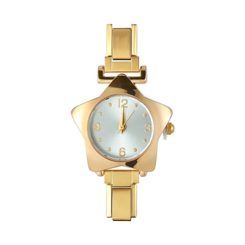 1 Piece Gold Retro Simple Men Women's Watch Stainless Steel Strap Watch Star Dial Casual Fashion Watch Suitable for Daily Wear Qme Style 11