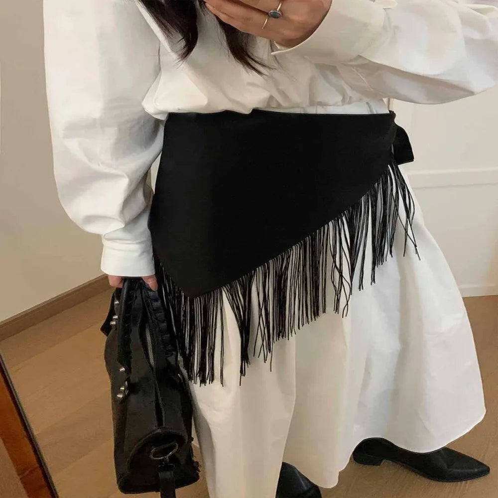 Chinese Style Triangular Waist Belt Tassel Printing Trim Butt Curtain Irregular Hem Ethnic Style Butt Curtain Skirt Jeans Decor Qme Style 3