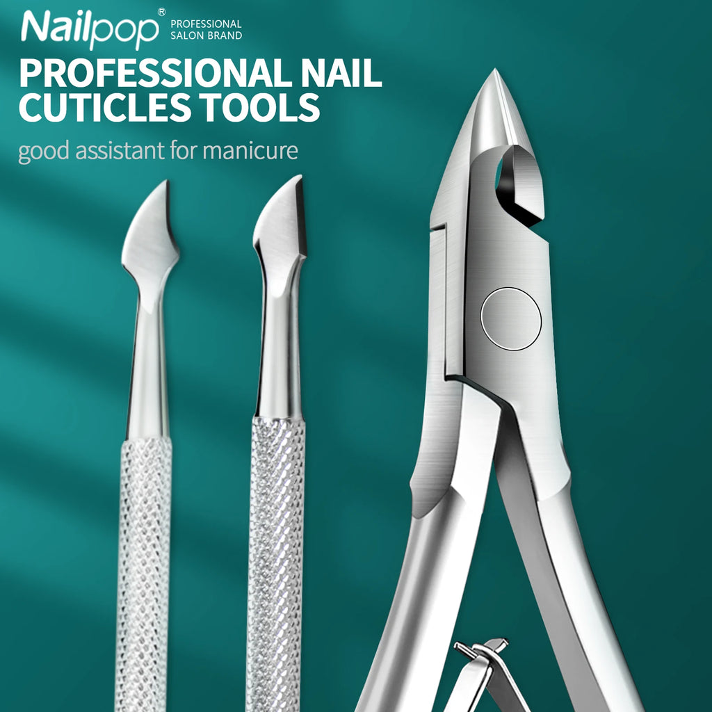 Nailpop Professional Nail Cuticle Trimmer Pusher Ergonomic Stainless Qme