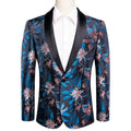 Men's Blue Red Tropical Floral Shawl Lapel Tuxedo Blazer Formal Suit Jacket Luxury Party Blazer for Wedding Prom Nightclub Qme XX-1006 S