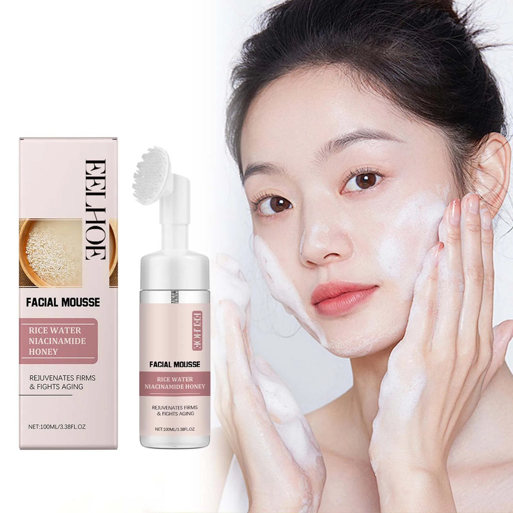 Rice Water Cleansing Mousse Oil Control Deep Cleaning Pores Moisturizing Brightening Soothing Rejuvenation Foam Face Wash Care Qme