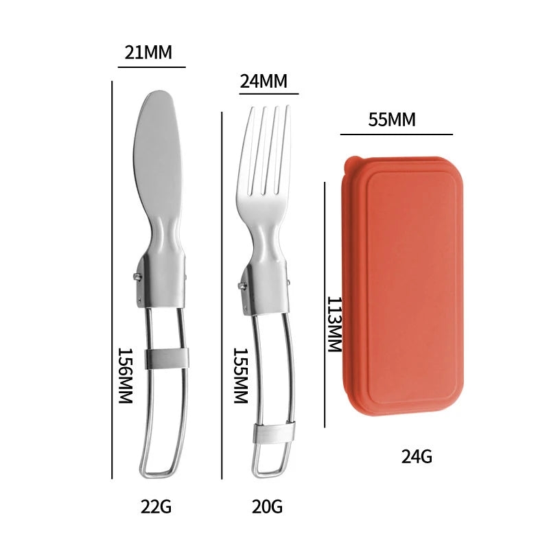304 Stainless Steel Folding Cutlery Set Knife Fork Spoon Portable For Outdoor Picnics Camping Back To School Student Cutlery Box Qme 2pcs Orange1