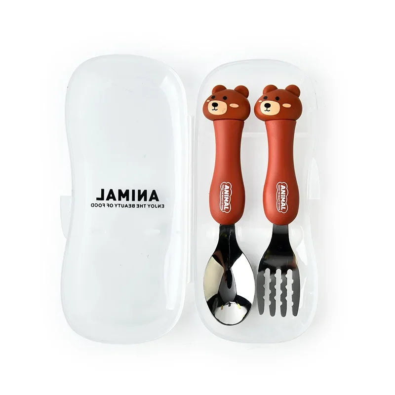Cartoon Animal Kids Spoon and Fork Set Dessert Spoon for Children Fork Baby Tableware Gadgets Children's Cutlery Kids Favours Qme Bear Set