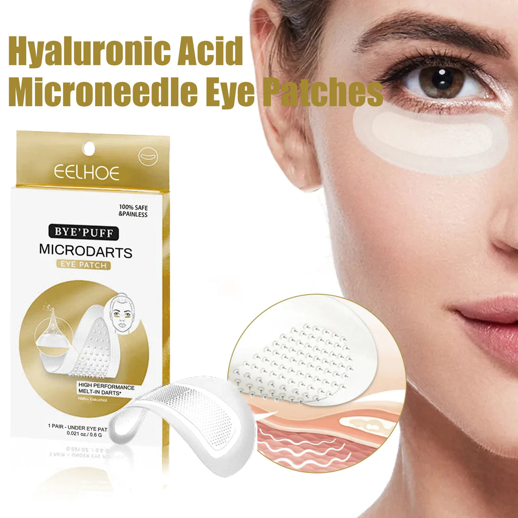 Hyaluronic Acid Microneedle Eye Patches Reduces Dark Circles & Puffiness Fade Fine Lines Under Eyes Nourishes Delicate Eye Skin Qme