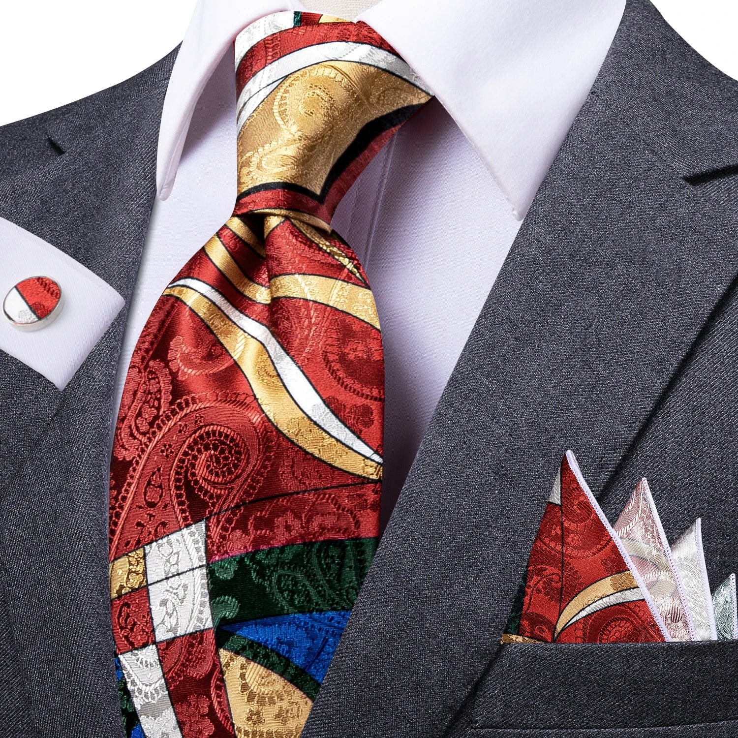 Hi-tie Fashion Men's Elegant Tie Handkerchief Cufflinks Wedding Party Qme DPT-N-0013-2